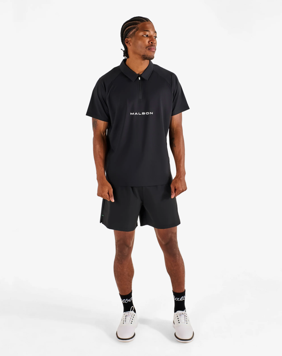 MALBON PERFORMANCE ZIP RAGLAN POLO | BLACK