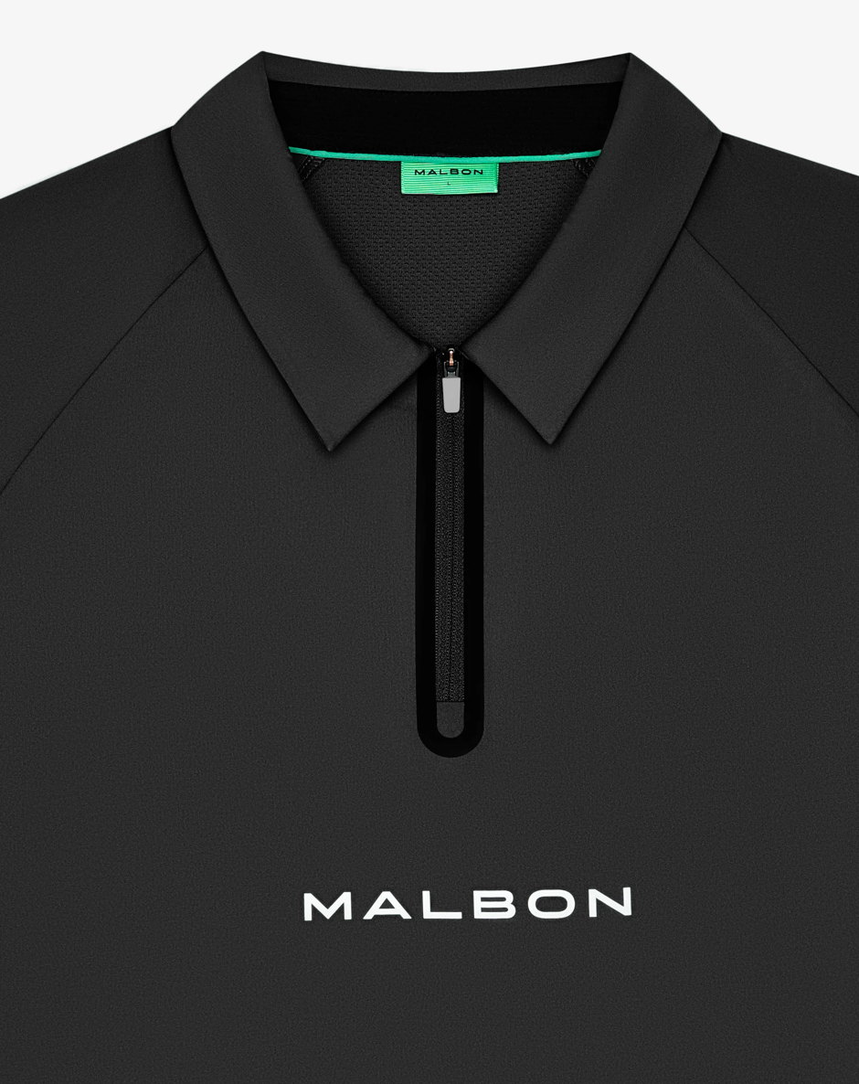 MALBON PERFORMANCE ZIP RAGLAN POLO | BLACK