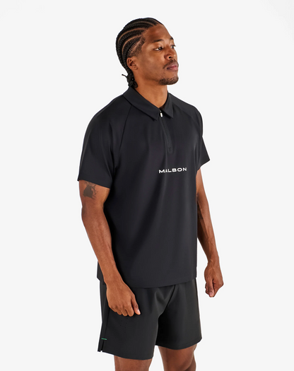 MALBON PERFORMANCE ZIP RAGLAN POLO | BLACK
