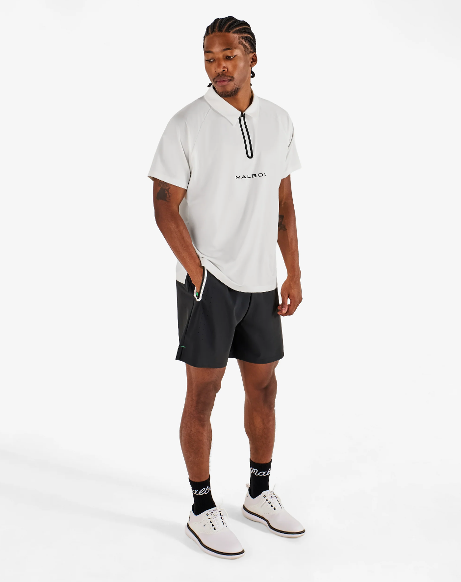 MALBON PERFORMANCE ZIP RAGLAN POLO | WHITE